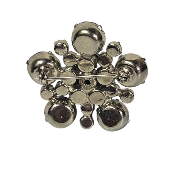 Vintage Blue Rhinestone Cluster Brooch Pin Sparkling Silver Tone Flower Design - Picture 2 of 3